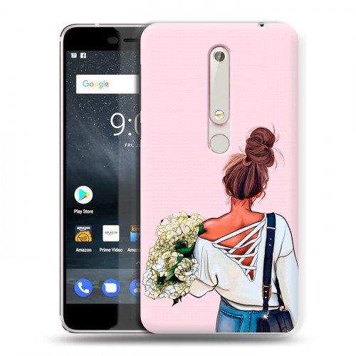 Дизайнерский пластиковый чехол для Nokia 6 (2018) Девушка и букет