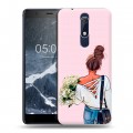 Дизайнерский пластиковый чехол для Nokia 5.1 Девушка и букет
