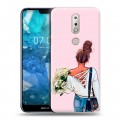 Дизайнерский пластиковый чехол для Nokia 7.1 Девушка и букет