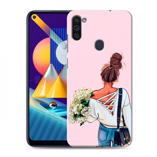 Дизайнерский пластиковый чехол для Samsung Galaxy M11 Девушка и букет