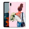 Дизайнерский силиконовый чехол для Samsung Galaxy Tab S7 Девушка и букет