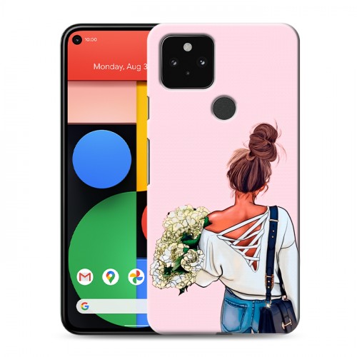 Дизайнерский пластиковый чехол для Google Pixel 5 Девушка и букет