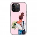 Дизайнерский силиконовый чехол для Iphone 14 Pro Девушка и букет
