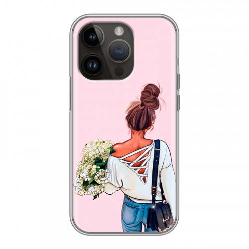 Дизайнерский силиконовый чехол для Iphone 14 Pro Девушка и букет