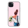 Дизайнерский силиконовый чехол для Iphone 15 Plus Девушка и букет