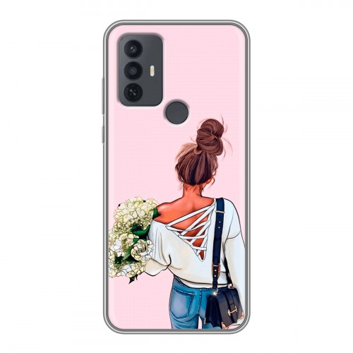 Дизайнерский силиконовый чехол для TCL 30E Девушка и букет