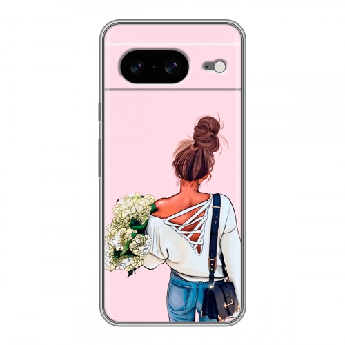 Дизайнерский силиконовый чехол для Google Pixel 8 Девушка и букет