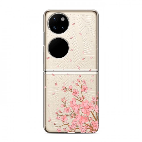 Полупрозрачный дизайнерский пластиковый чехол для Huawei P50 Pocket Ветка сакуры