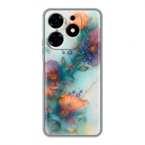 Дизайнерский силиконовый с усиленными углами чехол для Tecno Spark 10 Акварельные цветы