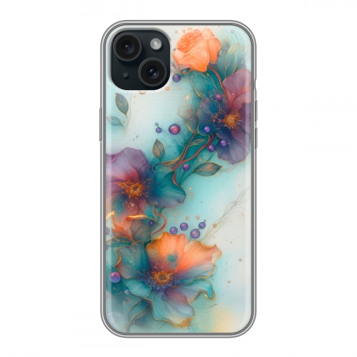 Дизайнерский силиконовый чехол для Iphone 15 Plus Акварельные цветы