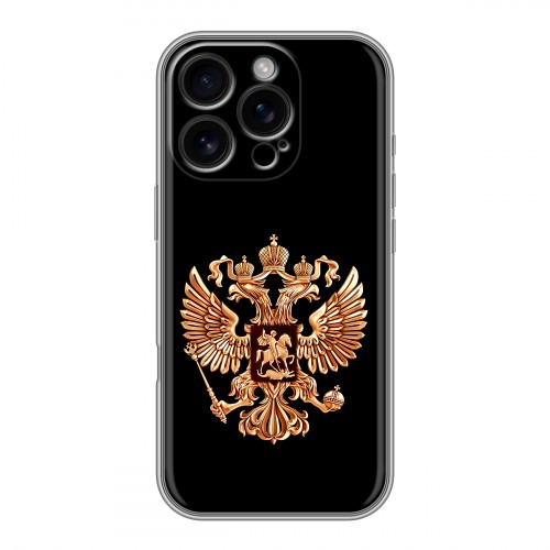 Дизайнерский силиконовый чехол для Iphone 16 Pro Герб России золотой