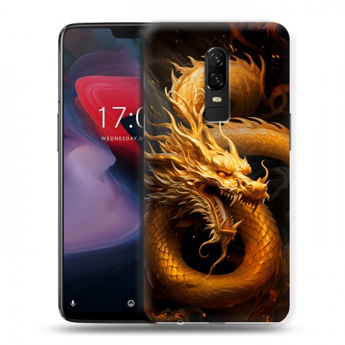 Дизайнерский пластиковый чехол для OnePlus 6 Золотой дракон