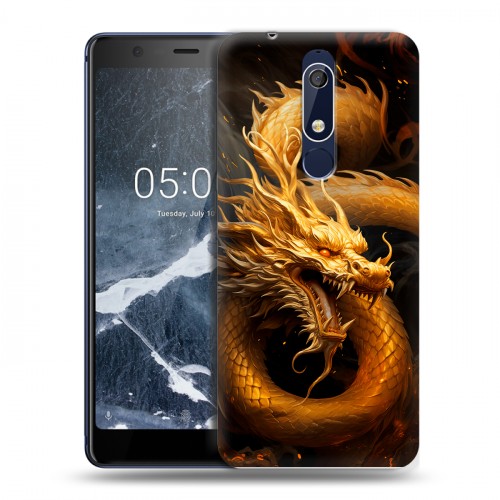 Дизайнерский пластиковый чехол для Nokia 5.1 Золотой дракон