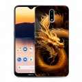 Дизайнерский силиконовый чехол для Nokia 2.3 Золотой дракон