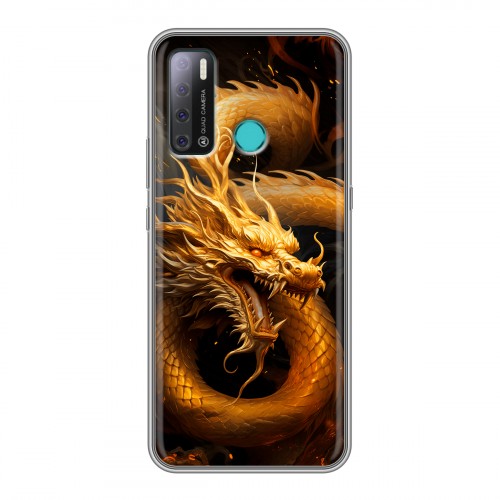 Дизайнерский силиконовый с усиленными углами чехол для Tecno Pouvoir 4 Золотой дракон