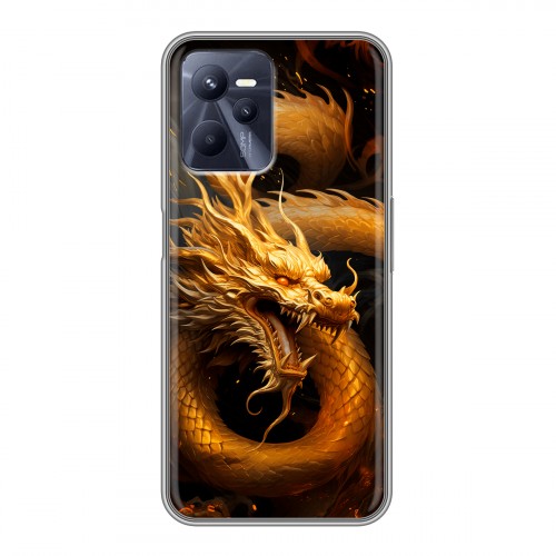 Дизайнерский силиконовый чехол для Realme C35 Золотой дракон