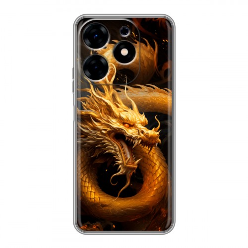 Дизайнерский силиконовый с усиленными углами чехол для Tecno Spark 10 Золотой дракон