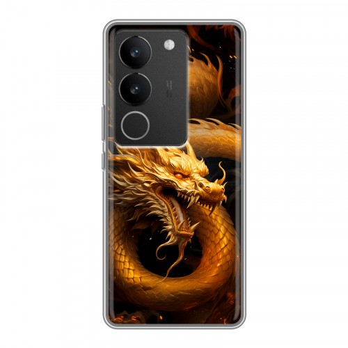 Дизайнерский силиконовый с усиленными углами чехол для Vivo V29 Золотой дракон