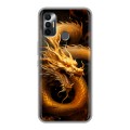 Дизайнерский силиконовый чехол для Tecno Spark 7 Золотой дракон