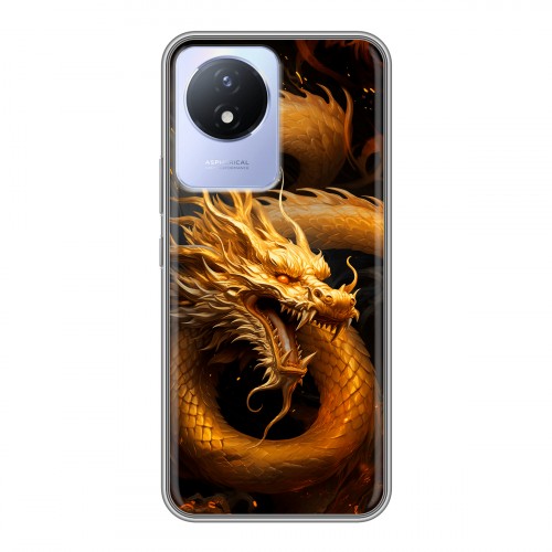 Дизайнерский силиконовый чехол для Vivo Y11 (2023) Золотой дракон