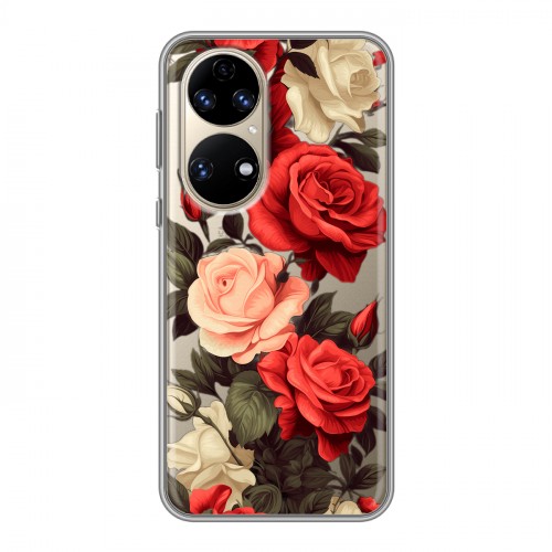 Полупрозрачный дизайнерский силиконовый чехол для Huawei P50 Pro Розы