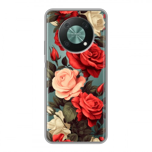 Полупрозрачный дизайнерский силиконовый чехол для Huawei Nova Y90 Розы