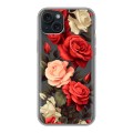 Полупрозрачный дизайнерский пластиковый чехол для Iphone 15 Plus Розы