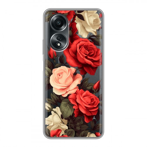 Полупрозрачный дизайнерский пластиковый чехол для OPPO A58 4G Розы