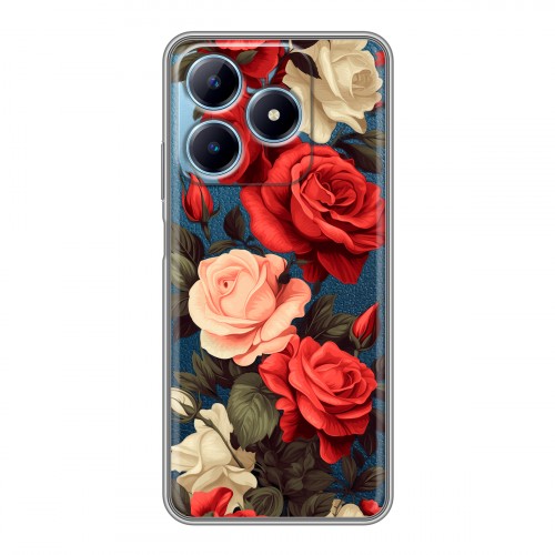 Полупрозрачный дизайнерский силиконовый чехол для Realme C63 Розы