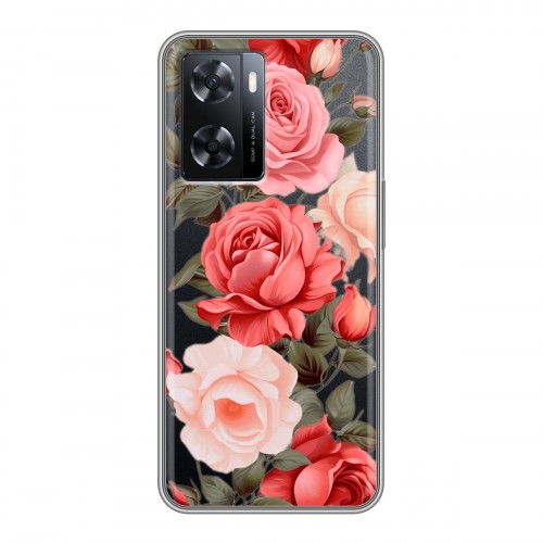 Полупрозрачный дизайнерский пластиковый чехол для OPPO A57s Розы