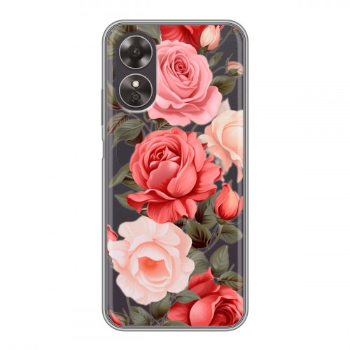 Полупрозрачный дизайнерский пластиковый чехол для OPPO A17 Розы
