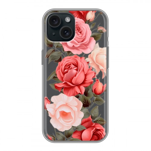 Полупрозрачный дизайнерский пластиковый чехол для Iphone 15 Розы