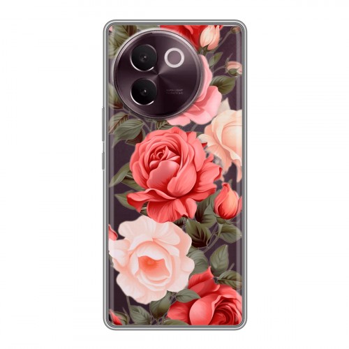 Полупрозрачный дизайнерский пластиковый чехол для Vivo V30e Розы
