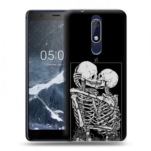 Дизайнерский пластиковый чехол для Nokia 5.1 Поцелуй скелетов