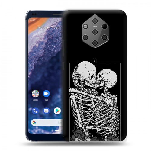 Дизайнерский пластиковый чехол для Nokia 9 PureView Поцелуй скелетов