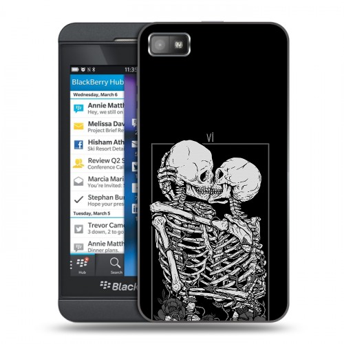 Дизайнерский пластиковый чехол для BlackBerry Z10 Поцелуй скелетов