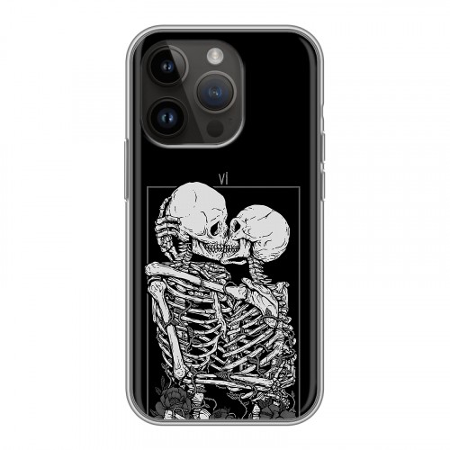 Дизайнерский силиконовый чехол для Iphone 14 Pro Поцелуй скелетов