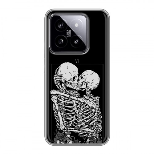 Дизайнерский силиконовый чехол для Xiaomi 14 Поцелуй скелетов