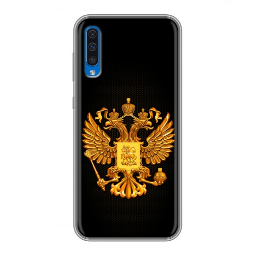 Дизайнерский силиконовый чехол для Samsung Galaxy A50 Герб России желтый