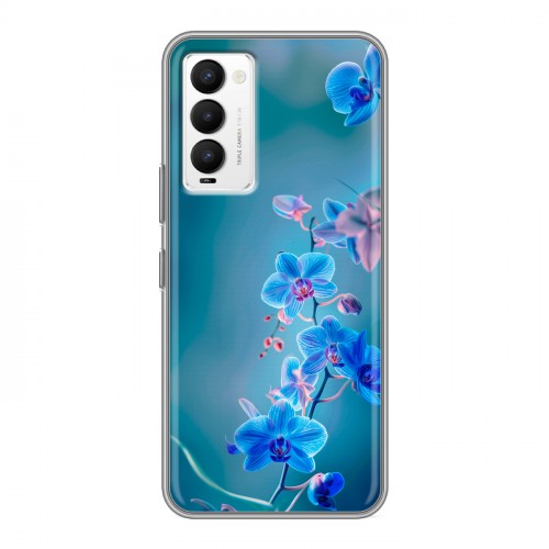 Дизайнерский силиконовый с усиленными углами чехол для Tecno Camon 18 Голубые цветы