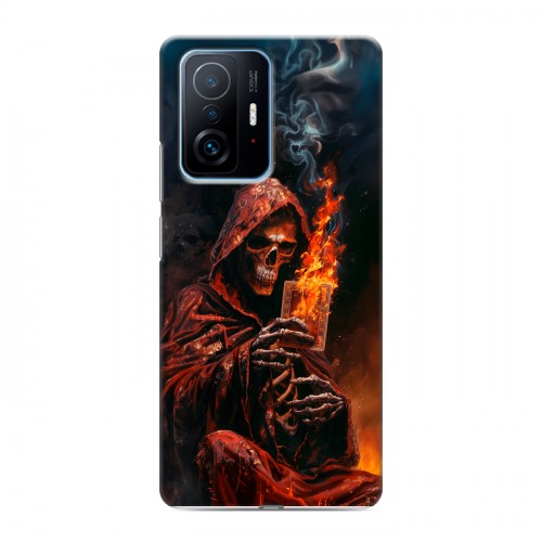 Полупрозрачный дизайнерский силиконовый с усиленными углами чехол для Xiaomi 11T Скелет и карты