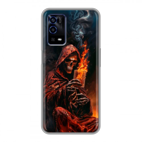 Полупрозрачный дизайнерский силиконовый с усиленными углами чехол для OPPO A55 Скелет и карты