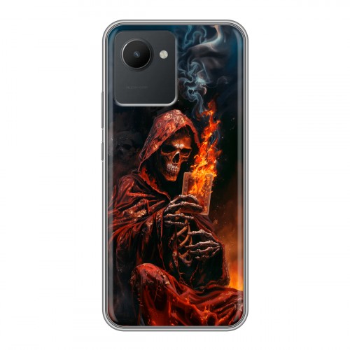 Полупрозрачный дизайнерский пластиковый чехол для Realme C30 Скелет и карты