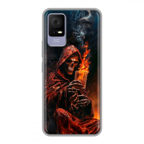 Полупрозрачный дизайнерский пластиковый чехол для TCL 405 Скелет и карты