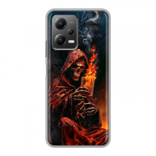 Полупрозрачный дизайнерский силиконовый чехол для Xiaomi Poco X5 Скелет и карты