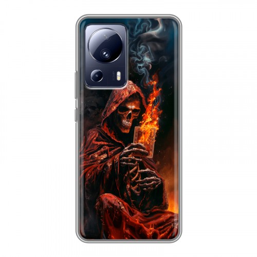 Полупрозрачный дизайнерский силиконовый чехол для Xiaomi 13 Lite Скелет и карты
