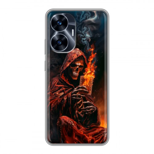 Полупрозрачный дизайнерский силиконовый чехол для Realme C55 Скелет и карты