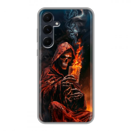 Полупрозрачный дизайнерский пластиковый чехол для Samsung Galaxy A55 Скелет и карты