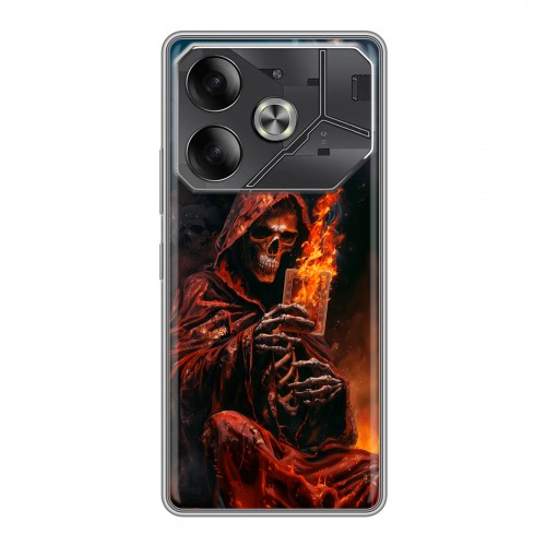 Полупрозрачный дизайнерский пластиковый чехол для Tecno Pova 6 Скелет и карты