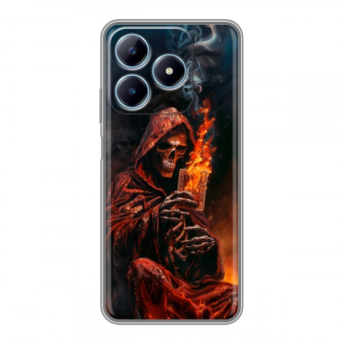 Полупрозрачный дизайнерский силиконовый чехол для Realme C63 Скелет и карты